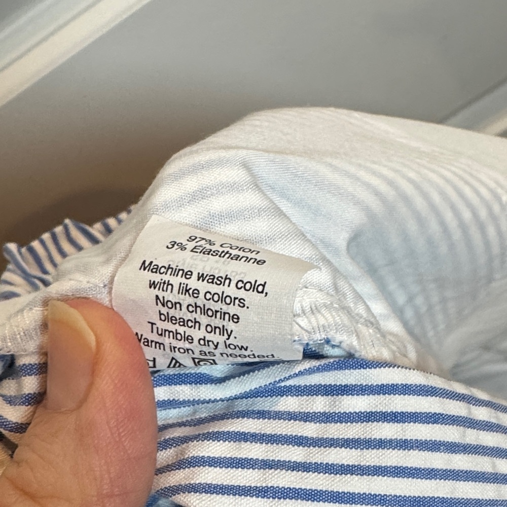 J Crew Size 12 Blue White Stripe Beachy Nautical Preppy Seersucker Ruffle Shorts - Picture 10 of 10